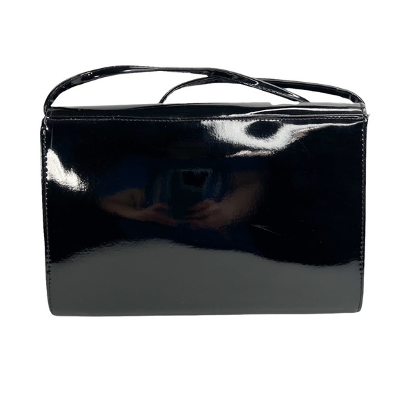 Patent Leather Black Slim Evening Bag Purse With Crocodile Embossed - Picture 7 of 10